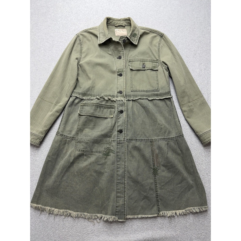We The Free Jacket Womens S Green Long Utility Military Coat Distressed Patchwor - Picture 12 of 16